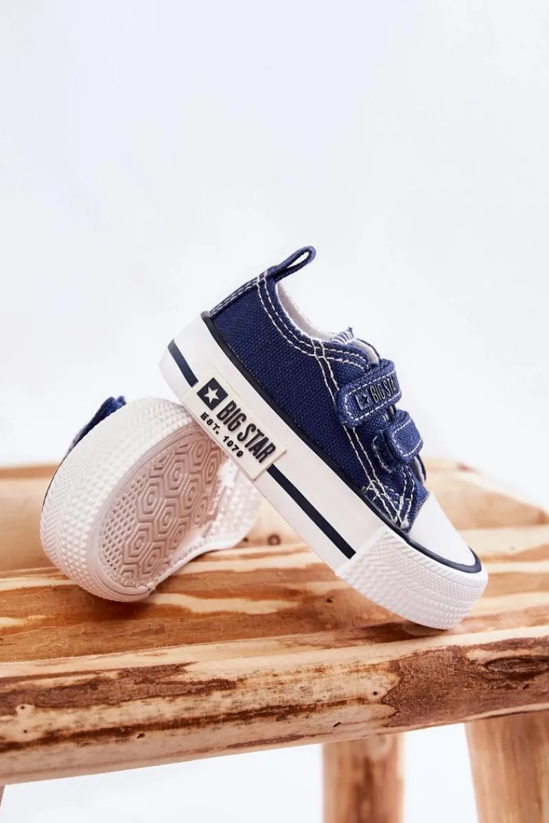 Chłopięce|Dziewczęce>Big Star Shoes Dziecięce Materiałowe Trampki Na Rzep BIG STAR KK374075 Granatowe Niebieski