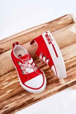 Hot Dziecięce Materiałowe Trampki BIG STAR KK374051 Czerwone Dzieci Chłopięce|Dziewczęce