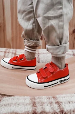 Dziecięce Materiałowe Trampki Na Rzep BIG STAR KK374082 Czerwone Dzieci Chłopięce|Dziewczęce