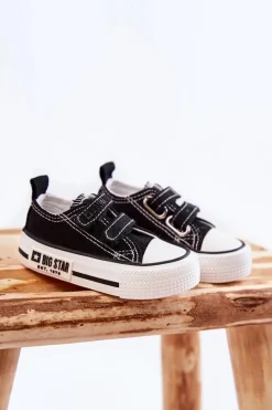 Chłopięce|Dziewczęce>Big Star Shoes Dziecięce Materiałowe Trampki Na Rzep BIG STAR KK374080 Czarno-Białe