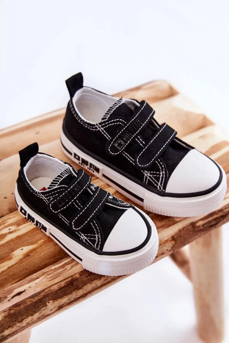 Chłopięce|Dziewczęce>Big Star Shoes Dziecięce Materiałowe Trampki Na Rzep BIG STAR KK374080 Czarno-Białe