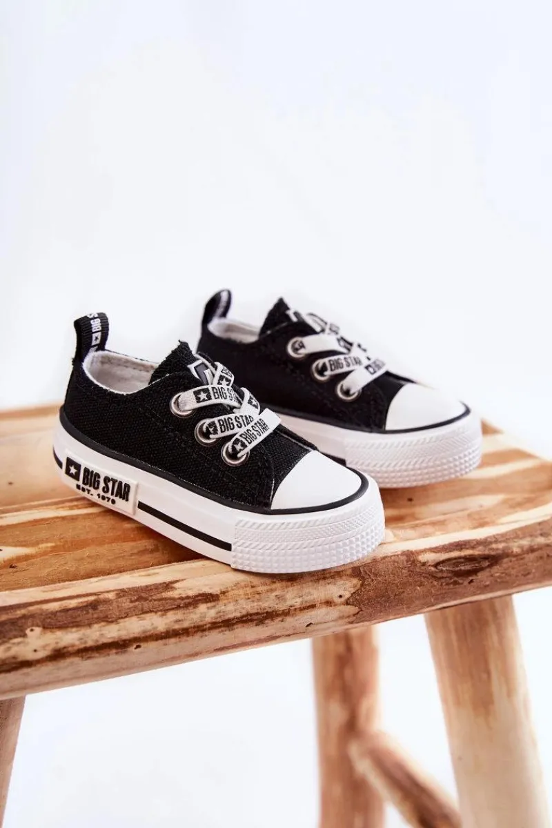 Chłopięce|Dziewczęce>Big Star Shoes Dziecięce Materiałowe Trampki BIG STAR KK374049 Czarno-Białe Czarny