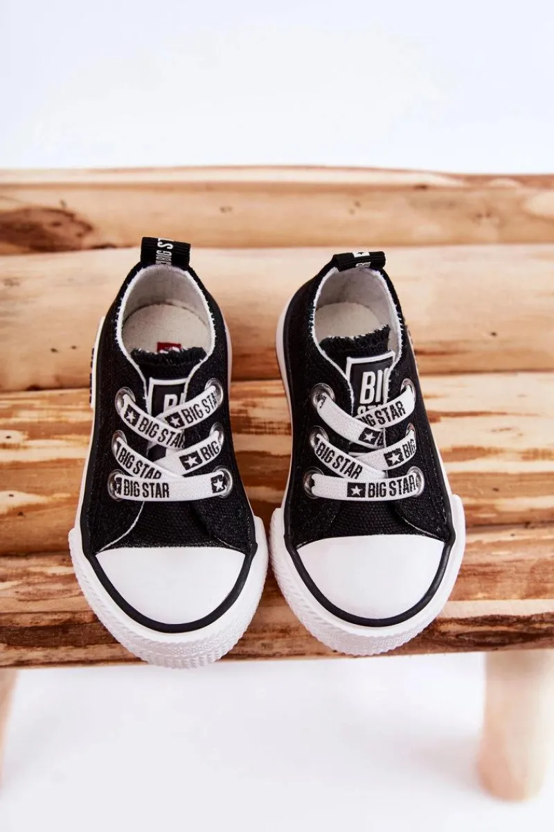 Chłopięce|Dziewczęce>Big Star Shoes Dziecięce Materiałowe Trampki BIG STAR KK374049 Czarno-Białe Czarny
