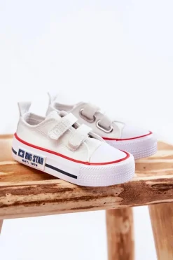 Clearance Big Star Shoes Dziecięce Materiałowe Trampki Na Rzep BIG STAR KK374085 Białe