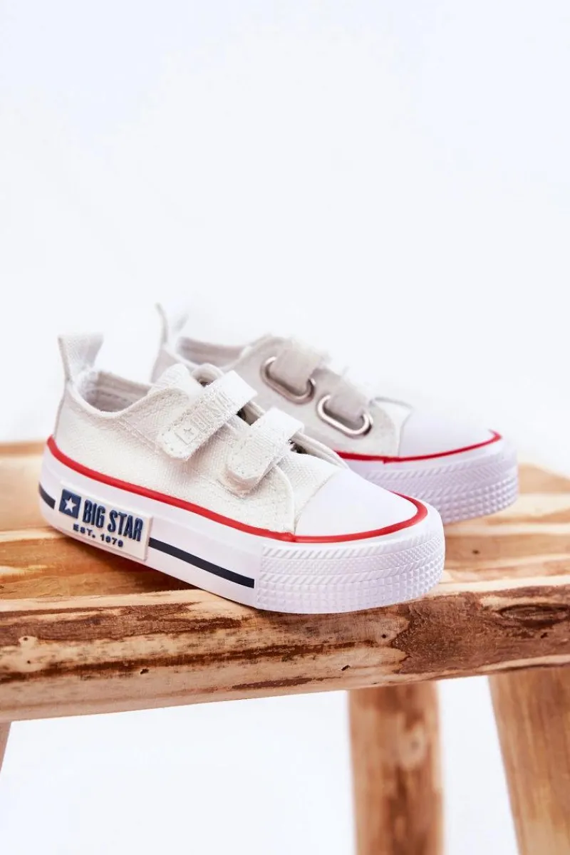 Clearance Big Star Shoes Dziecięce Materiałowe Trampki Na Rzep BIG STAR KK374085 Białe