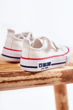 Clearance Big Star Shoes Dziecięce Materiałowe Trampki Na Rzep BIG STAR KK374085 Białe