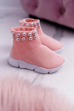 Dziecięce Młodzieżowe Obuwie Sportowe Wsuwane Z Koralikami Różowe Verone Dzieci Dziewczęce