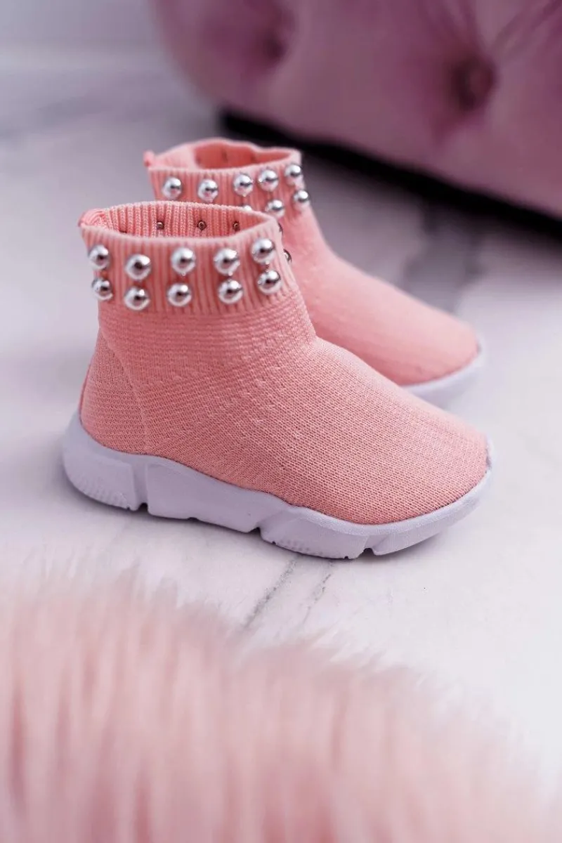 Dziecięce Młodzieżowe Obuwie Sportowe Wsuwane Z Koralikami Różowe Verone Dzieci Dziewczęce