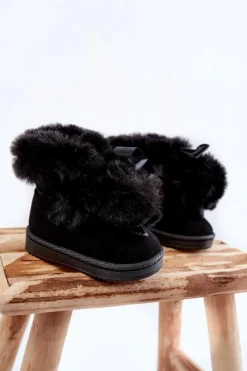 Dziewczęce|Dziewczęce>Boto Dziecięce Młodzieżowe Ocieplane Botki Śniegowce Czarne Roofy Czarny