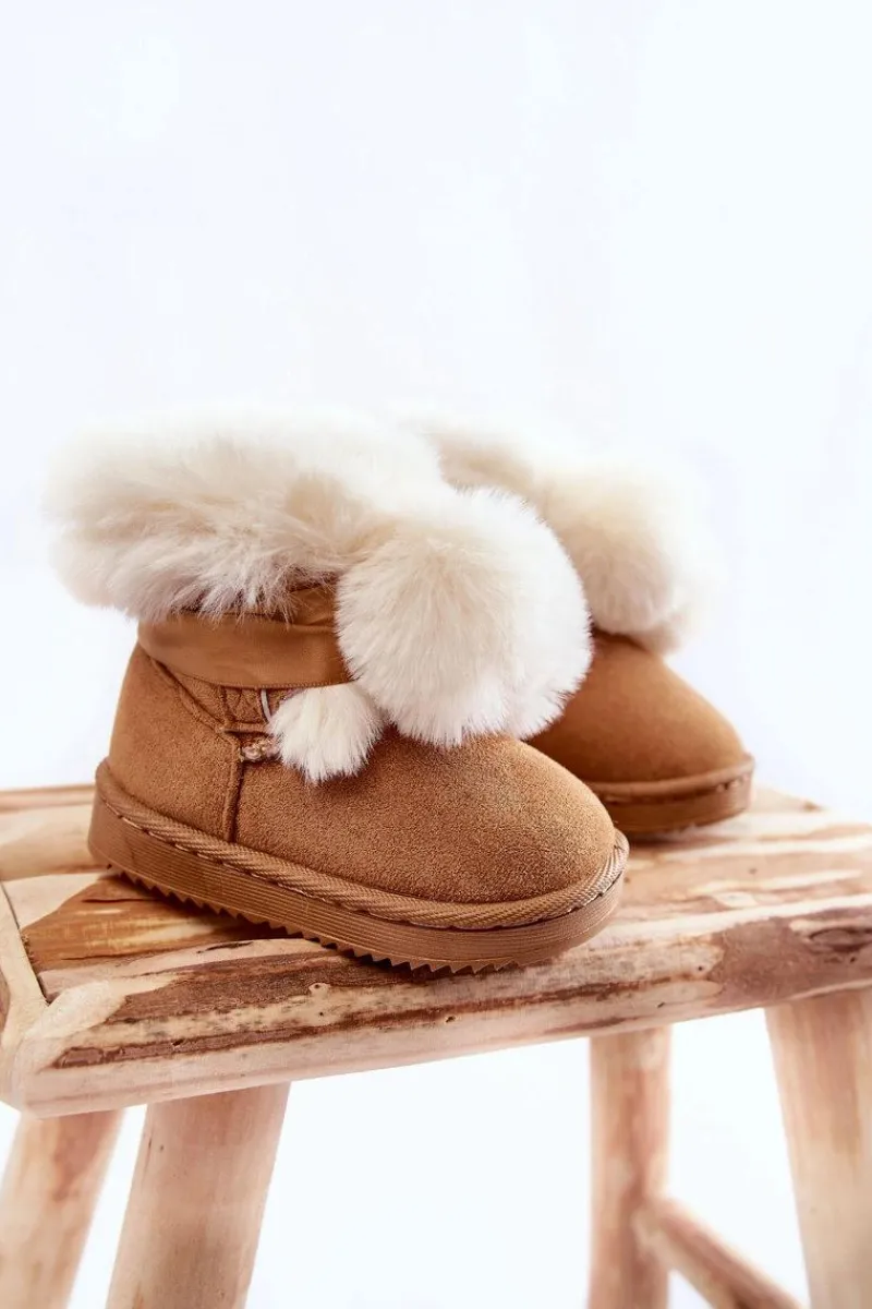 Online Dziecięce Młodzieżowe Ocieplane Botki Śniegowce Brązowo-Białe Roofy Dzieci Dziewczęce|Dziewczęce