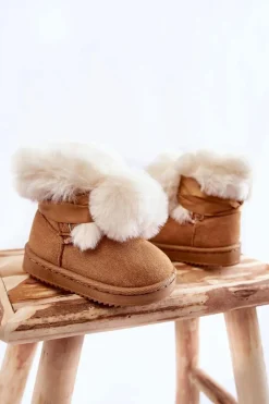 Online Dziecięce Młodzieżowe Ocieplane Botki Śniegowce Brązowo-Białe Roofy Dzieci Dziewczęce|Dziewczęce