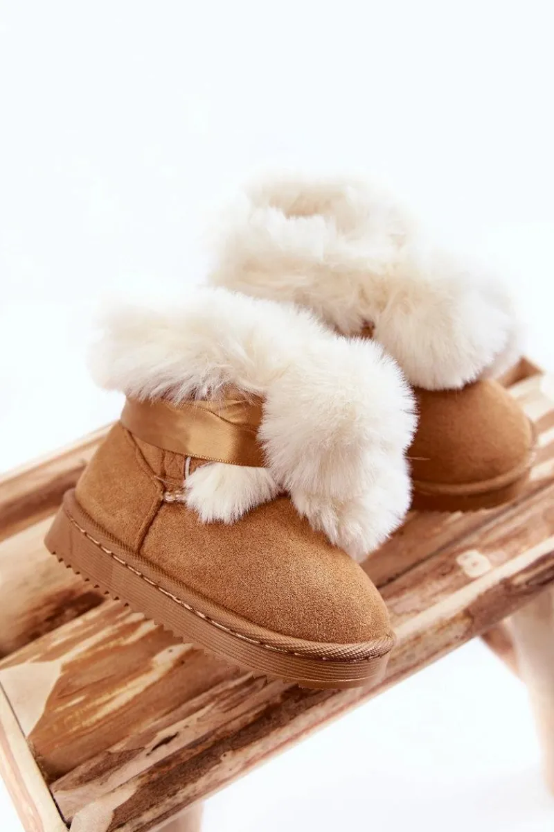 Online Dziecięce Młodzieżowe Ocieplane Botki Śniegowce Brązowo-Białe Roofy Dzieci Dziewczęce|Dziewczęce