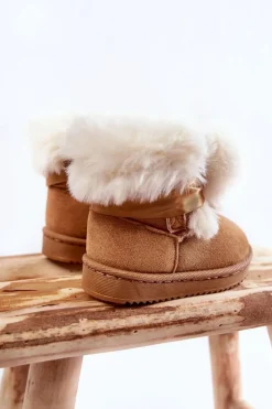 Online Dziecięce Młodzieżowe Ocieplane Botki Śniegowce Brązowo-Białe Roofy Dzieci Dziewczęce|Dziewczęce