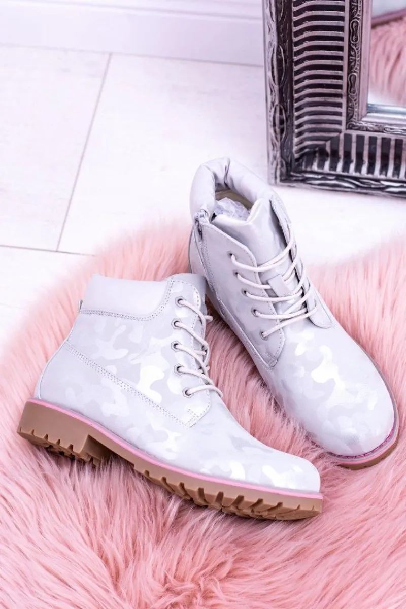 Best Dziecięce Młodzieżowe Ocieplane Szare Botki Traperki MoroStyle Dzieci Chłopięce|Dziewczęce