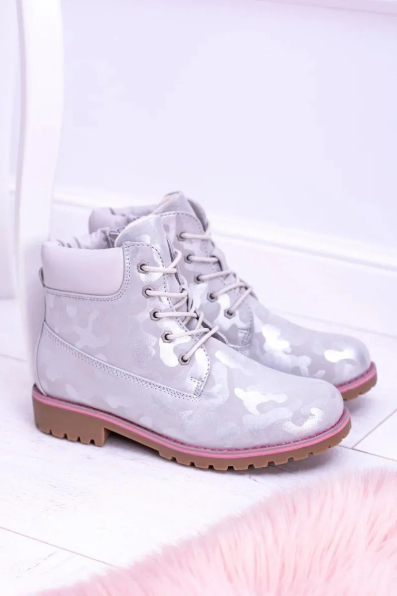 Best Dziecięce Młodzieżowe Ocieplane Szare Botki Traperki MoroStyle Dzieci Chłopięce|Dziewczęce