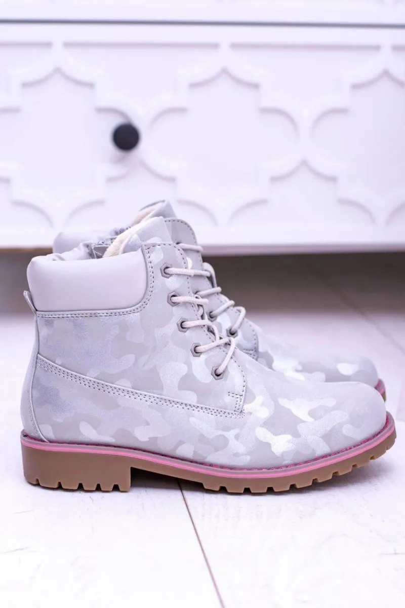 Best Dziecięce Młodzieżowe Ocieplane Szare Botki Traperki MoroStyle Dzieci Chłopięce|Dziewczęce