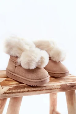 New Boto Dziecięce Młodzieżowe Ocieplane Botki Śniegowce Jasnobeżowe Roofy Biały