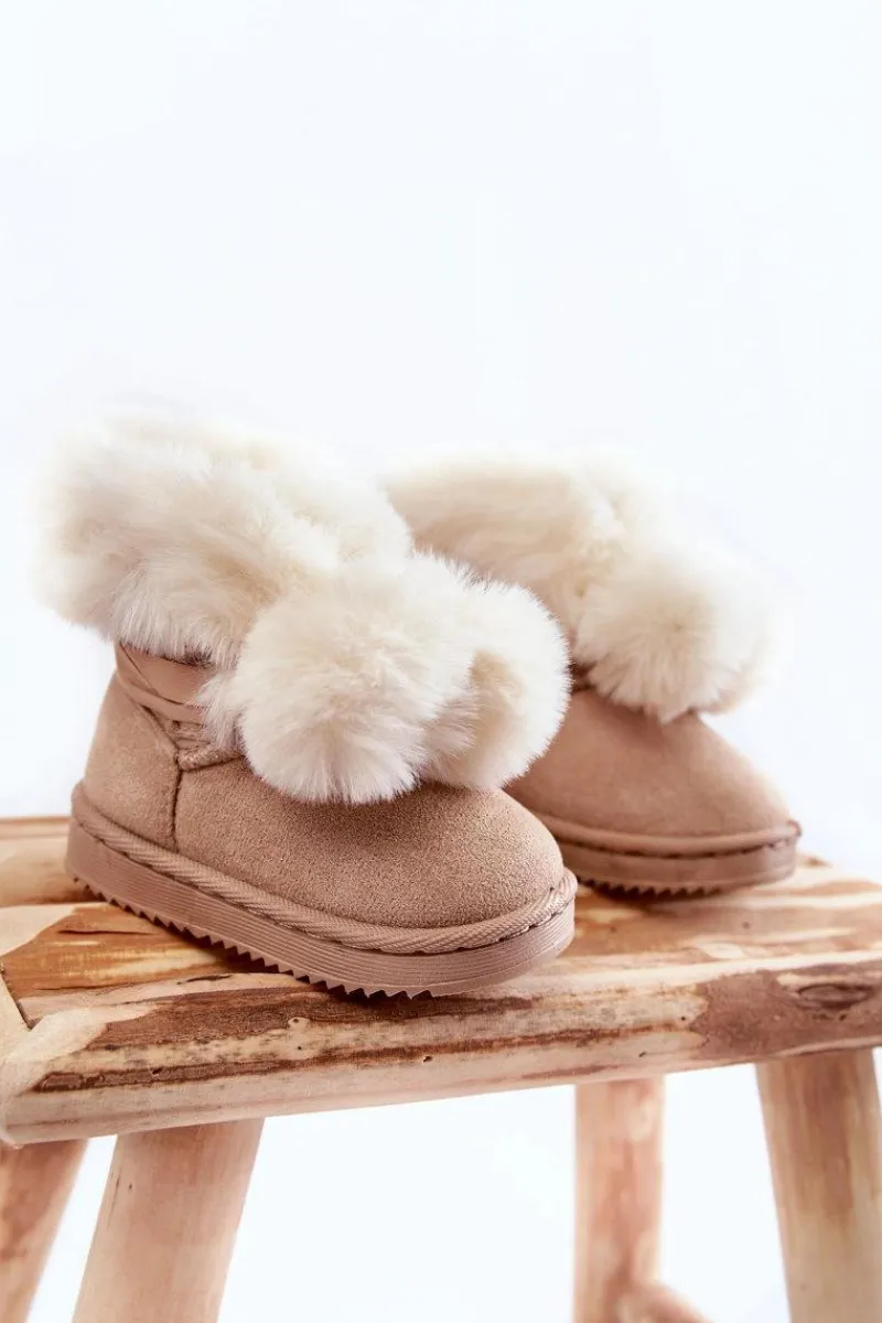New Boto Dziecięce Młodzieżowe Ocieplane Botki Śniegowce Jasnobeżowe Roofy Biały