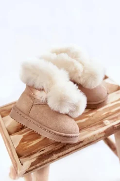 New Boto Dziecięce Młodzieżowe Ocieplane Botki Śniegowce Jasnobeżowe Roofy Biały