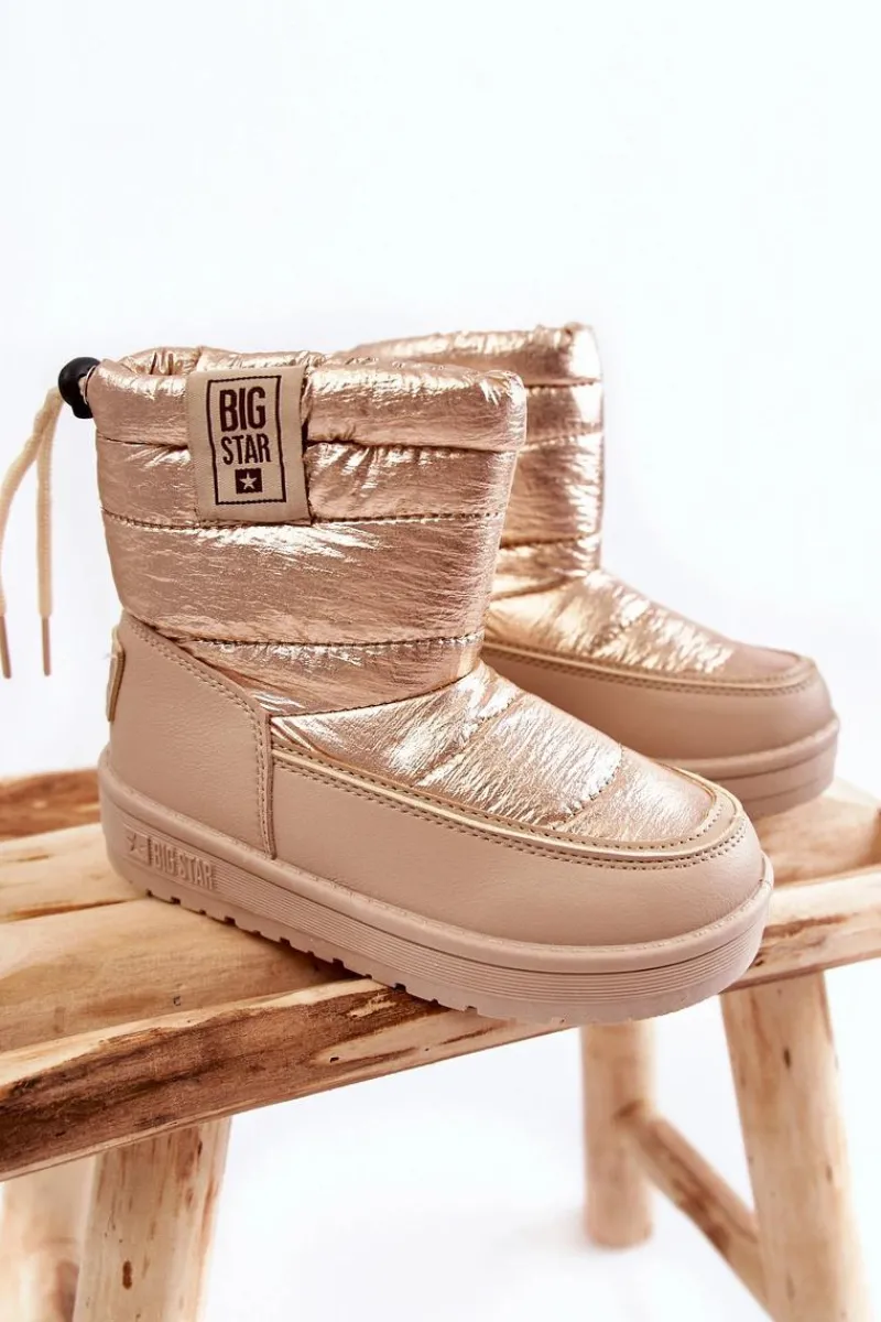 Dziewczęce>Big Star Shoes Dziecięce Śniegowce Big Star KK374221 Beżowo-Złote Beżowy
