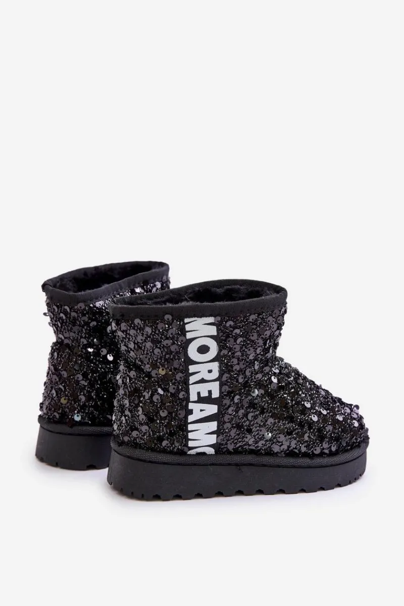 Dziewczęce>Boto Dziecięce Śniegowce Botki Ocieplane Z Cekinami Czarne Rebbica Czarny