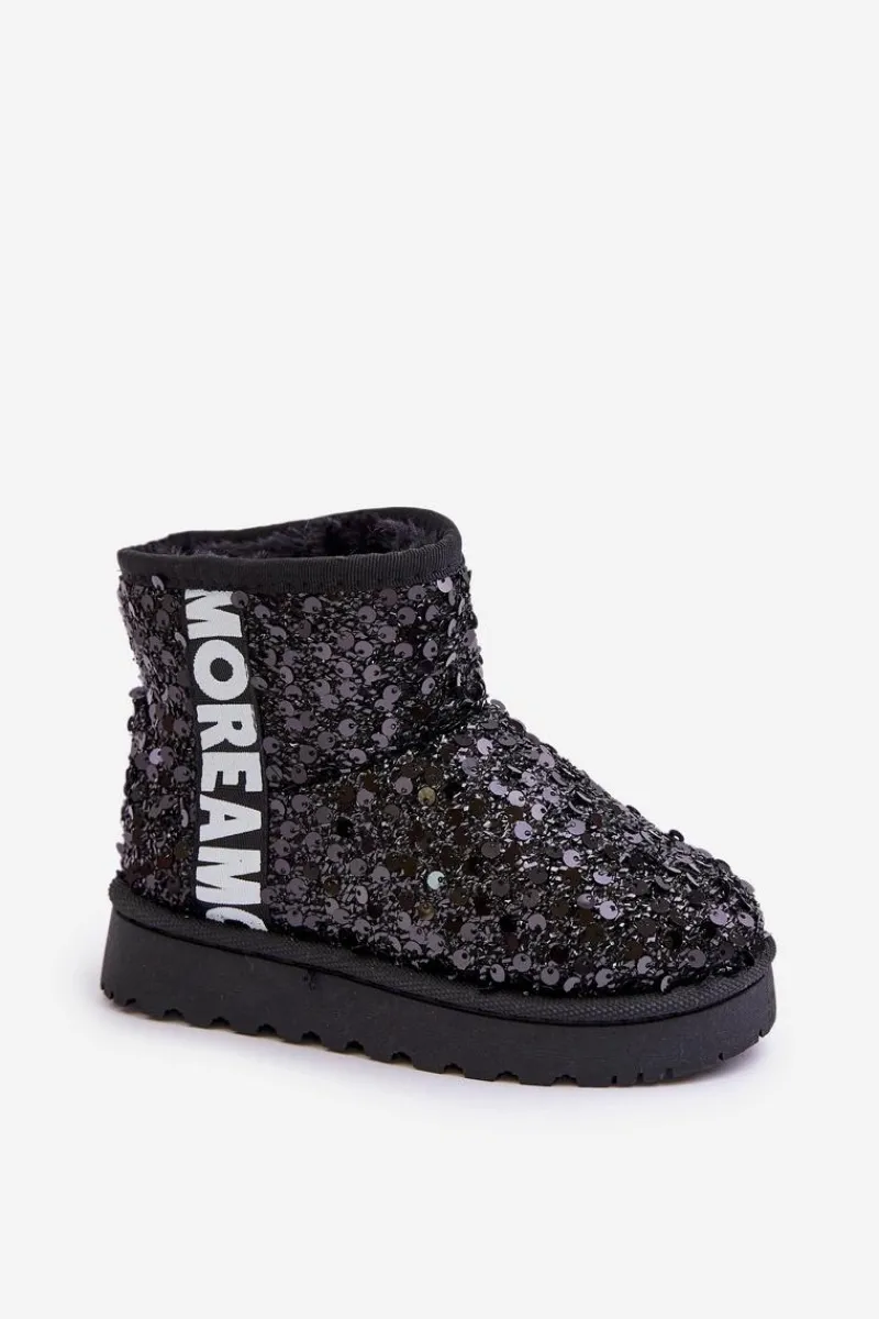 Dziewczęce>Boto Dziecięce Śniegowce Botki Ocieplane Z Cekinami Czarne Rebbica Czarny