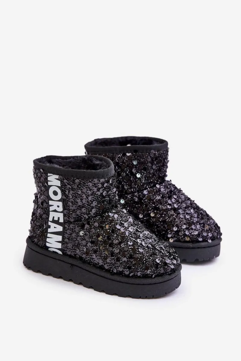 Dziewczęce>Boto Dziecięce Śniegowce Botki Ocieplane Z Cekinami Czarne Rebbica Czarny