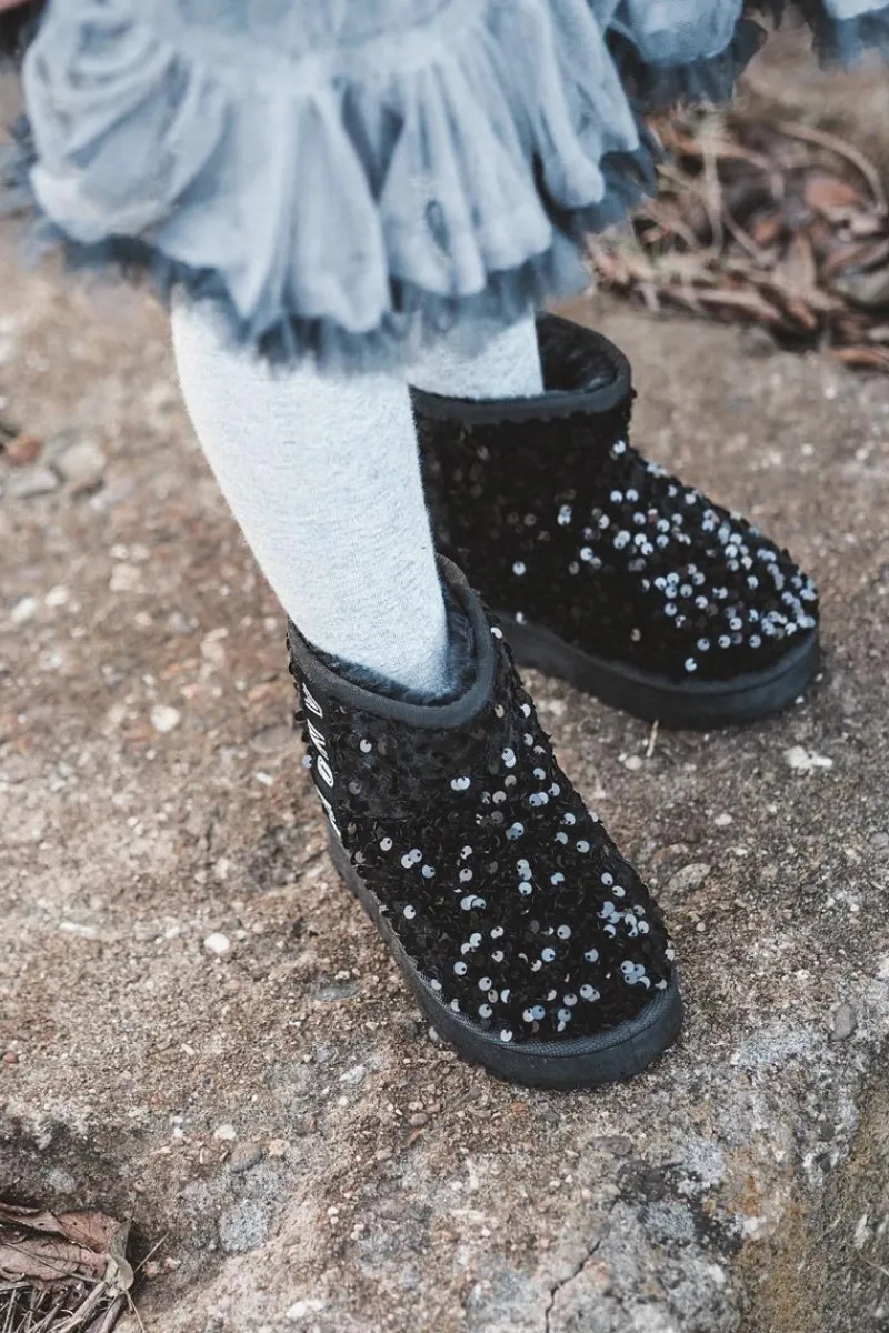 Dziewczęce>Boto Dziecięce Śniegowce Botki Ocieplane Z Cekinami Czarne Rebbica Czarny