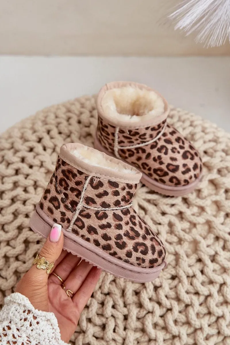 Dziewczęce>Boto Dziecięce Śniegowce Botki Ocieplane W Panterkę Brązowe Nallita