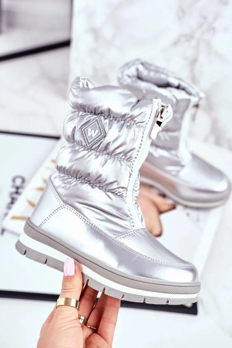 Sale Boto Dziecięce Śniegowce Ocieplane Wełną Srebrne Mumm