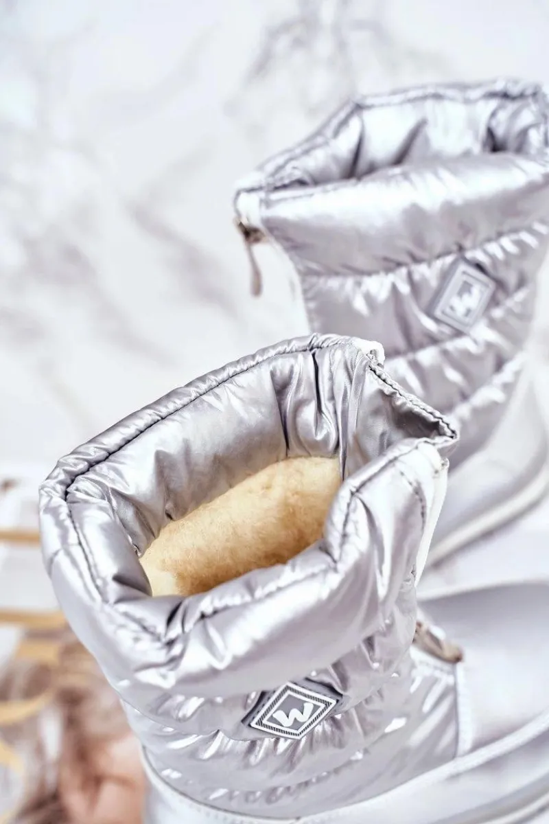 Sale Boto Dziecięce Śniegowce Ocieplane Wełną Srebrne Mumm