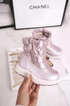 Sale Dziecięce Śniegowce Ocieplane Wełną Różowe Cruella Dzieci Dziewczęce