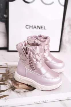 Sale Dziecięce Śniegowce Ocieplane Wełną Różowe Cruella Dzieci Dziewczęce