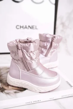 Sale Dziecięce Śniegowce Ocieplane Wełną Różowe Cruella Dzieci Dziewczęce