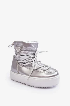 Online Dziecięce Śniegowce Ocieplane Sznurowane Srebrne Colina Dzieci Dziewczęce