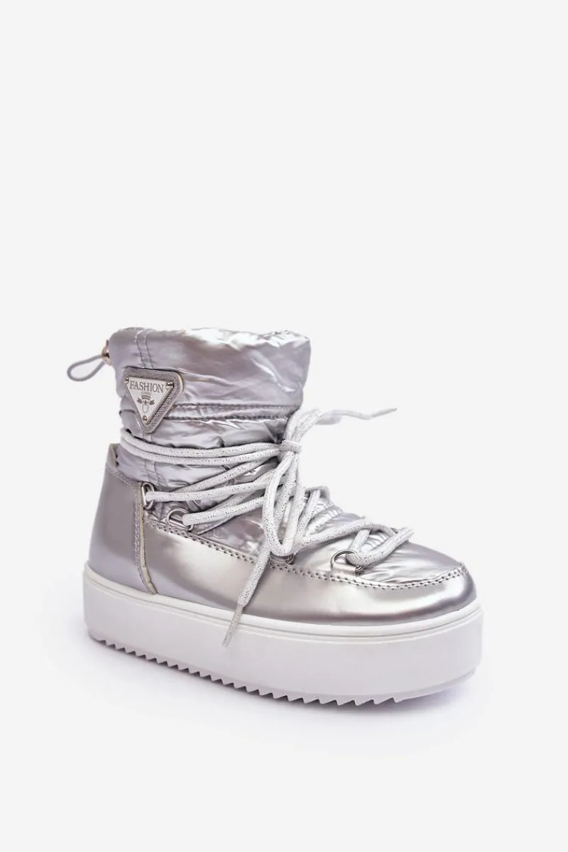 Online Dziecięce Śniegowce Ocieplane Sznurowane Srebrne Colina Dzieci Dziewczęce