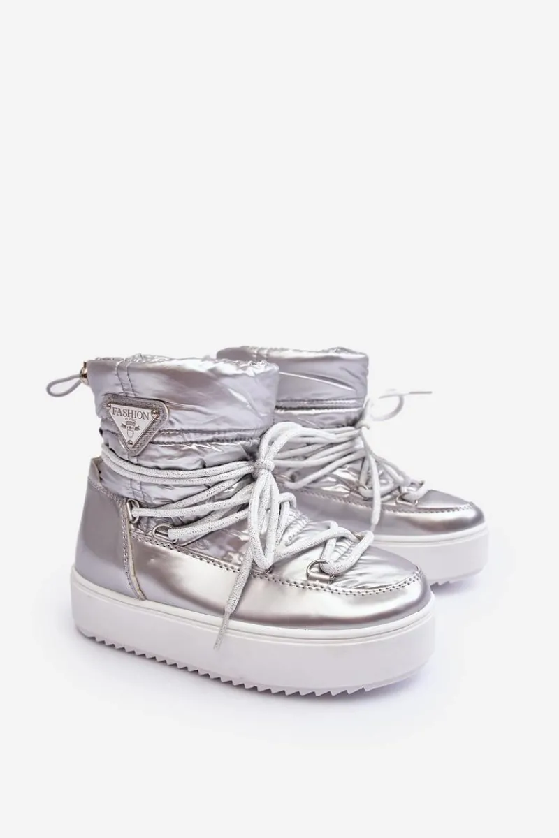 Online Dziecięce Śniegowce Ocieplane Sznurowane Srebrne Colina Dzieci Dziewczęce