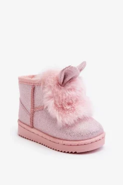 Dziewczęce>Boto Dziecięce Śniegowce Ocieplane Futerkiem Z Uszkami Jasnoróżowe Betty