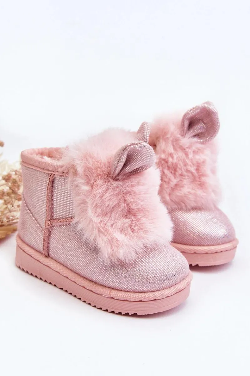 Dziewczęce>Boto Dziecięce Śniegowce Ocieplane Futerkiem Z Uszkami Jasnoróżowe Betty