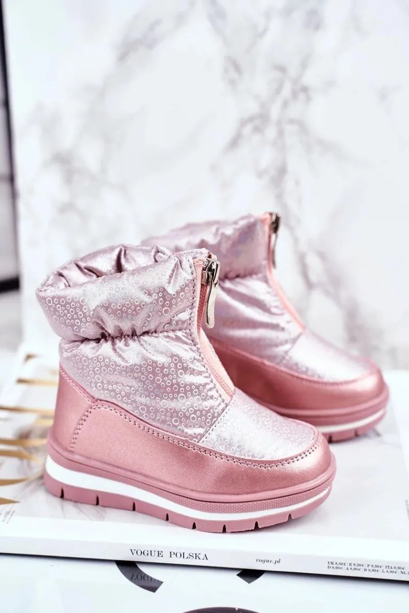 Dziewczęce>Boto Dziecięce Śniegowce Ocieplane Wełną Różowe Bubbles