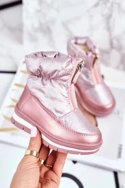 Dziewczęce>Boto Dziecięce Śniegowce Ocieplane Wełną Różowe Bubbles