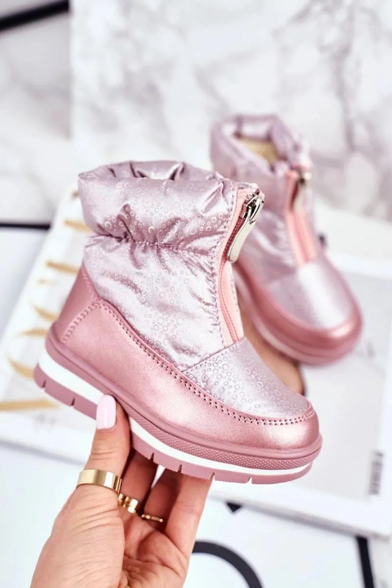 Dziewczęce>Boto Dziecięce Śniegowce Ocieplane Wełną Różowe Bubbles