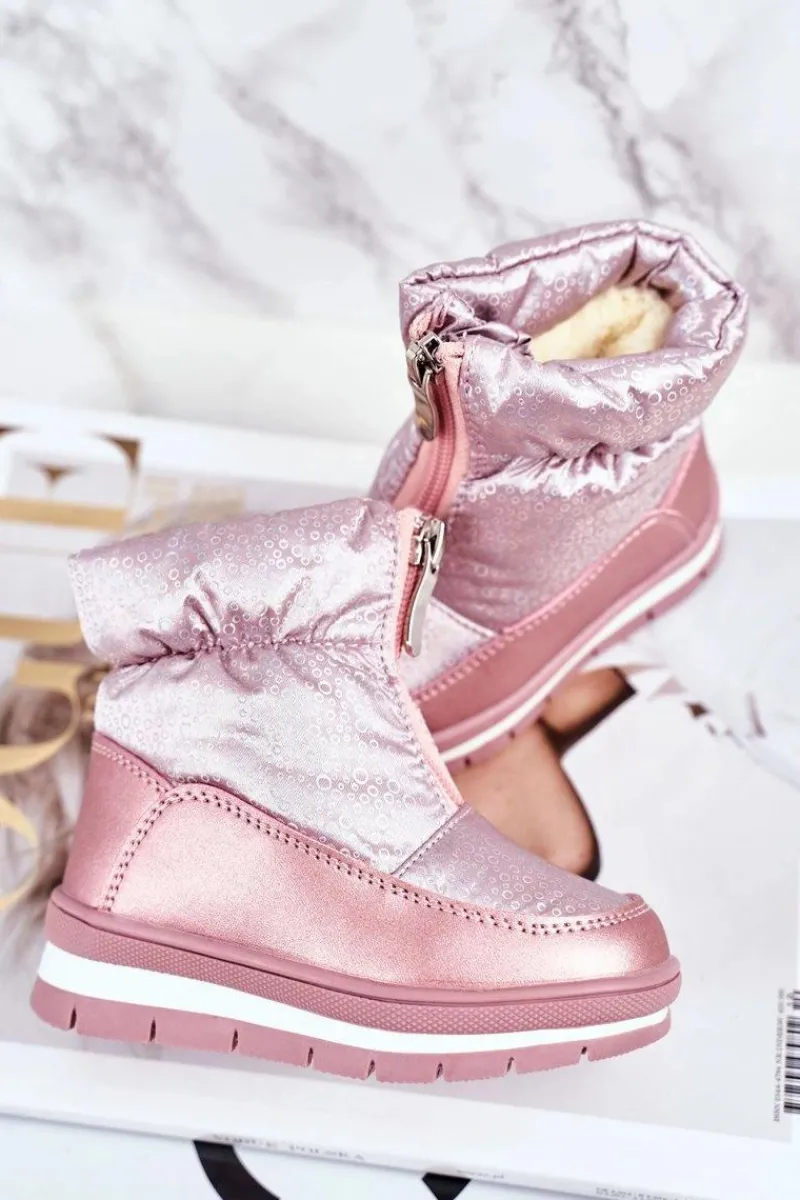 Dziewczęce>Boto Dziecięce Śniegowce Ocieplane Wełną Różowe Bubbles