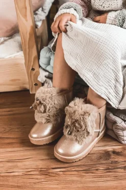 Outlet Dziecięce Śniegowce Ocieplane Futerkiem Różowe Złoto Aurora Dzieci Dziewczęce