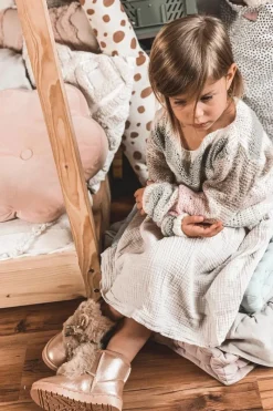 Outlet Dziecięce Śniegowce Ocieplane Futerkiem Różowe Złoto Aurora Dzieci Dziewczęce