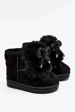 Dziecięce Śniegowce Ocieplane Futerkiem Zamszowe Czarne Amelia Dzieci Dziewczęce