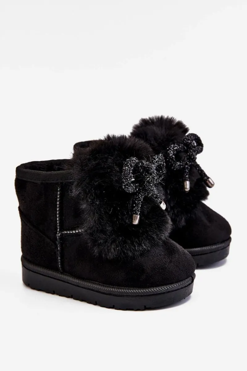 Dziecięce Śniegowce Ocieplane Futerkiem Zamszowe Czarne Amelia Dzieci Dziewczęce