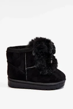 Dziecięce Śniegowce Ocieplane Futerkiem Zamszowe Czarne Amelia Dzieci Dziewczęce