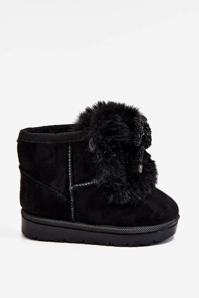 Dziecięce Śniegowce Ocieplane Futerkiem Zamszowe Czarne Amelia Dzieci Dziewczęce