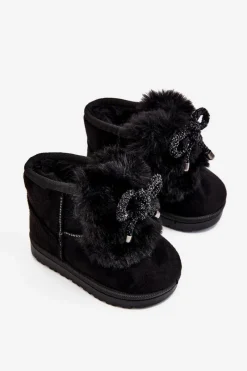 Dziecięce Śniegowce Ocieplane Futerkiem Zamszowe Czarne Amelia Dzieci Dziewczęce